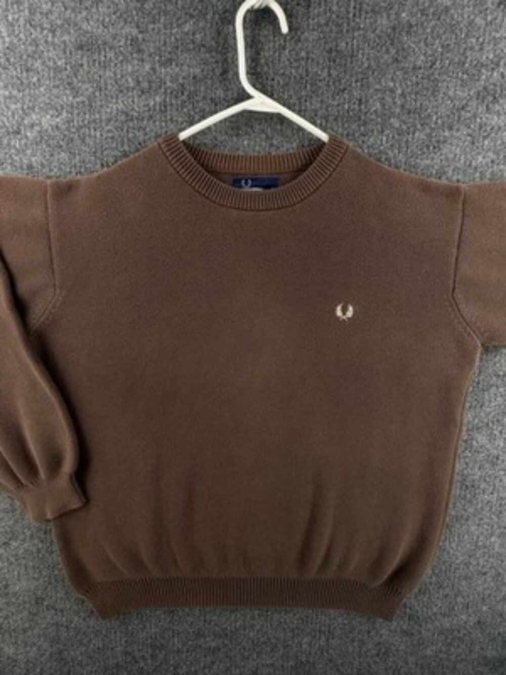 Fred Perry Heavyweight Brown Large Pullover Long Sleeve Sweater Cotton Logo Mens